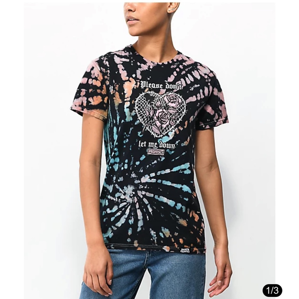 Broken Promises Let Me Down Rainbow Bleach Dye T-Shirt Size Small